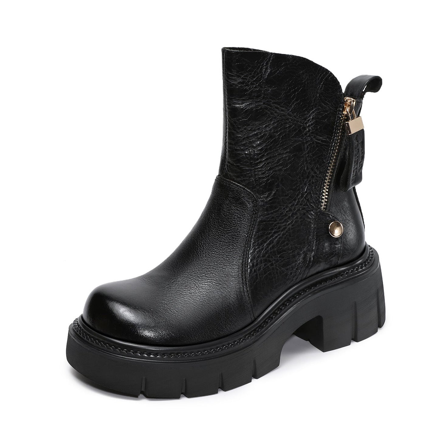 Women's Vintage Leather Chunky Platform Boots-RAIIFY