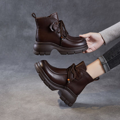 Women's Retro Leather Platform Casual Ankle Boots