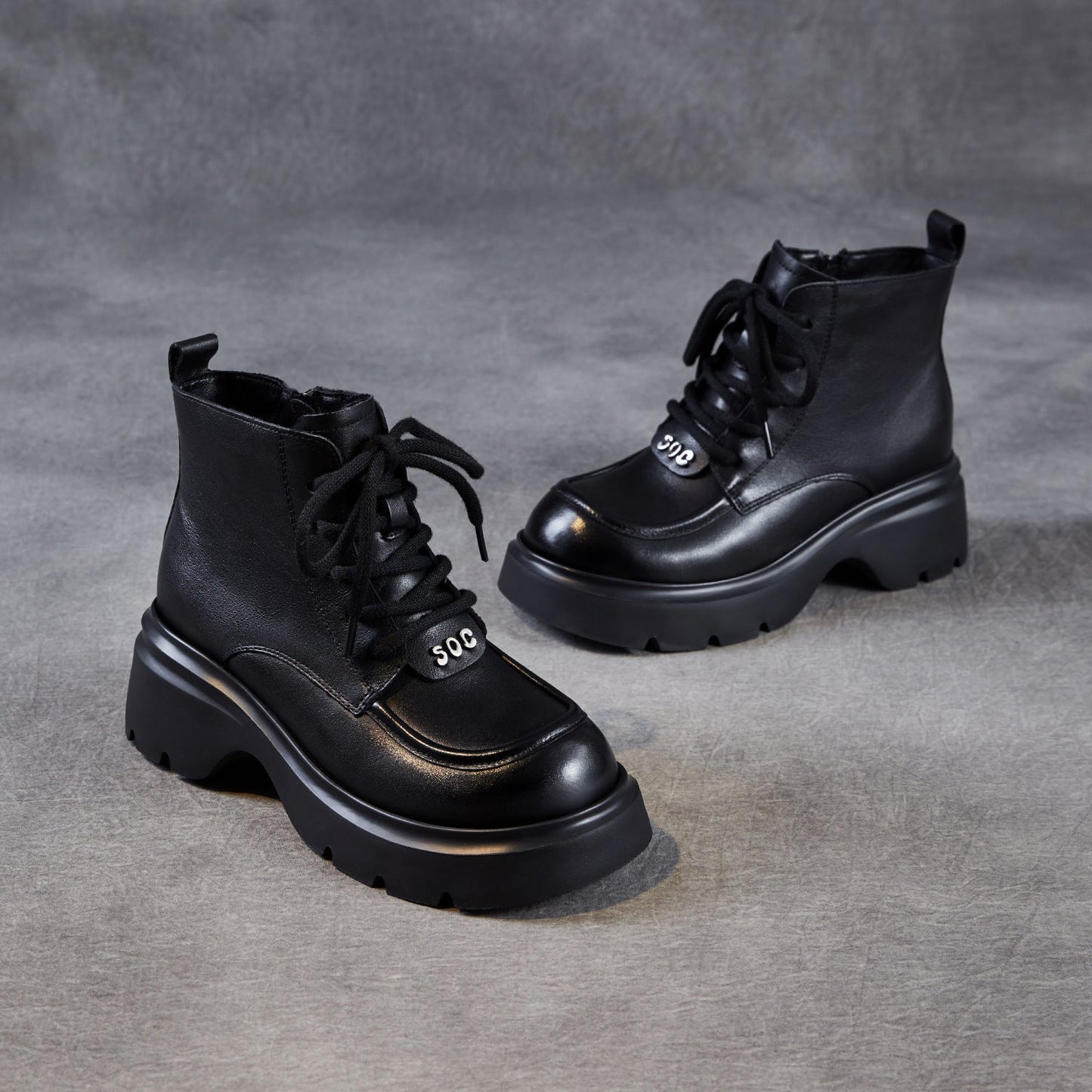 Women's Retro Plain Leather Comfort Platform Ankle Boots