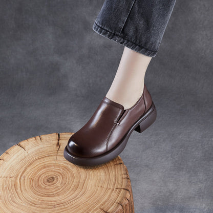 Women's Minimalist Plain Leather Thick Soled Loafers
