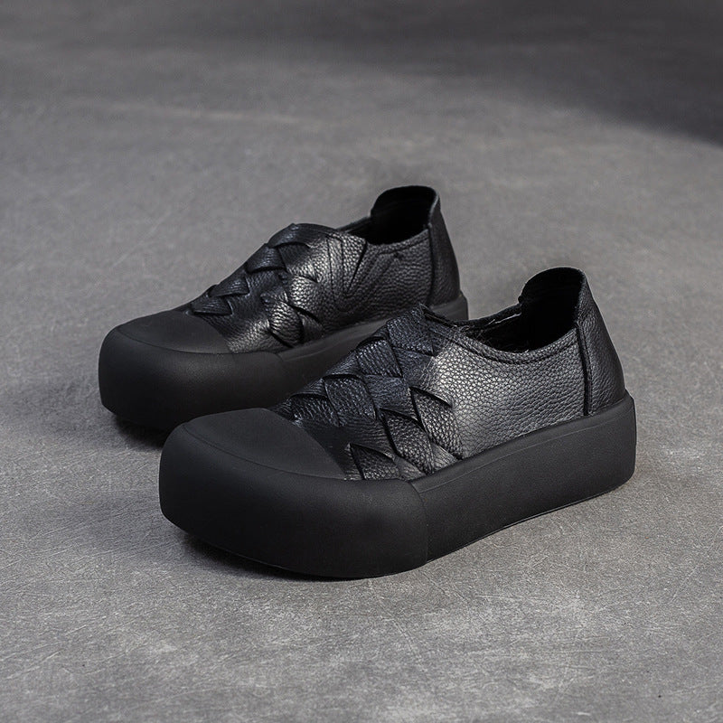 Women's Vintage Leather Slip-on Platform Casual Shoes-RAIIFY