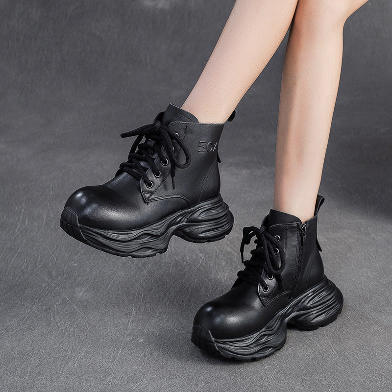 Women's Vintage Leather Platform Ankle Boots