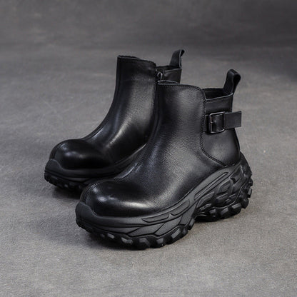 Women's Vintage Chunky-Sole Leather Ankle Boots-RAIIFY