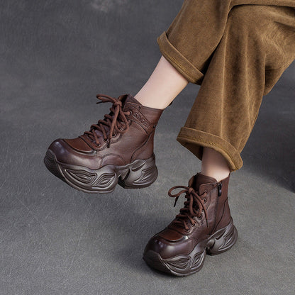 Women's Vintage Leather Chunky Platform Boots