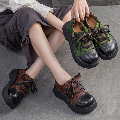 Women's Retro Leather Flat Platform Casual Shoes