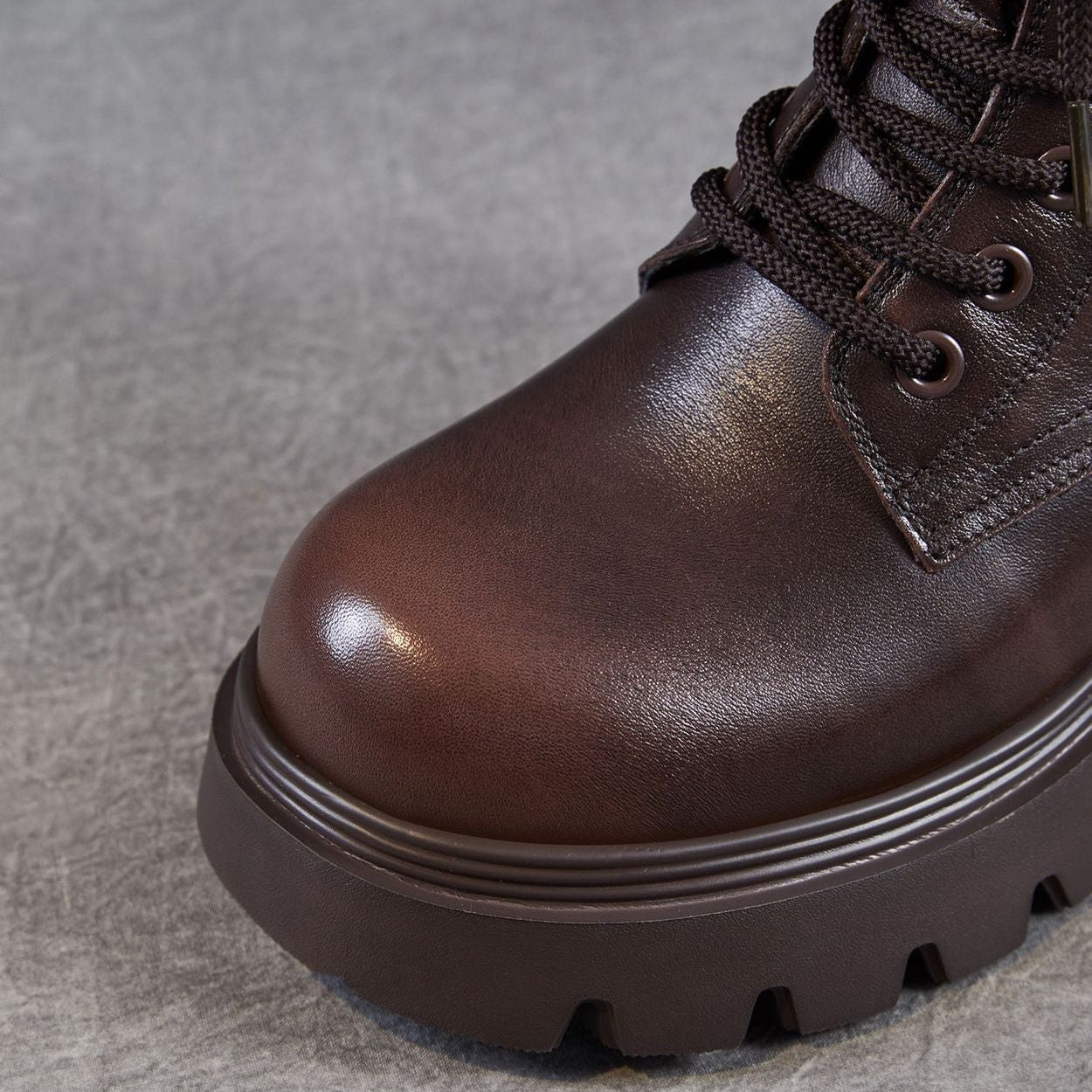 Women's Plain Embossed Leather Chunky Platform Boots