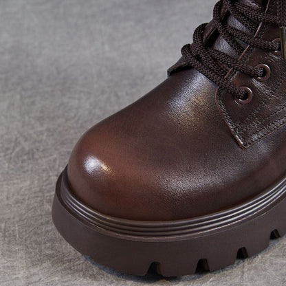 Women's Plain Embossed Leather Chunky Platform Boots