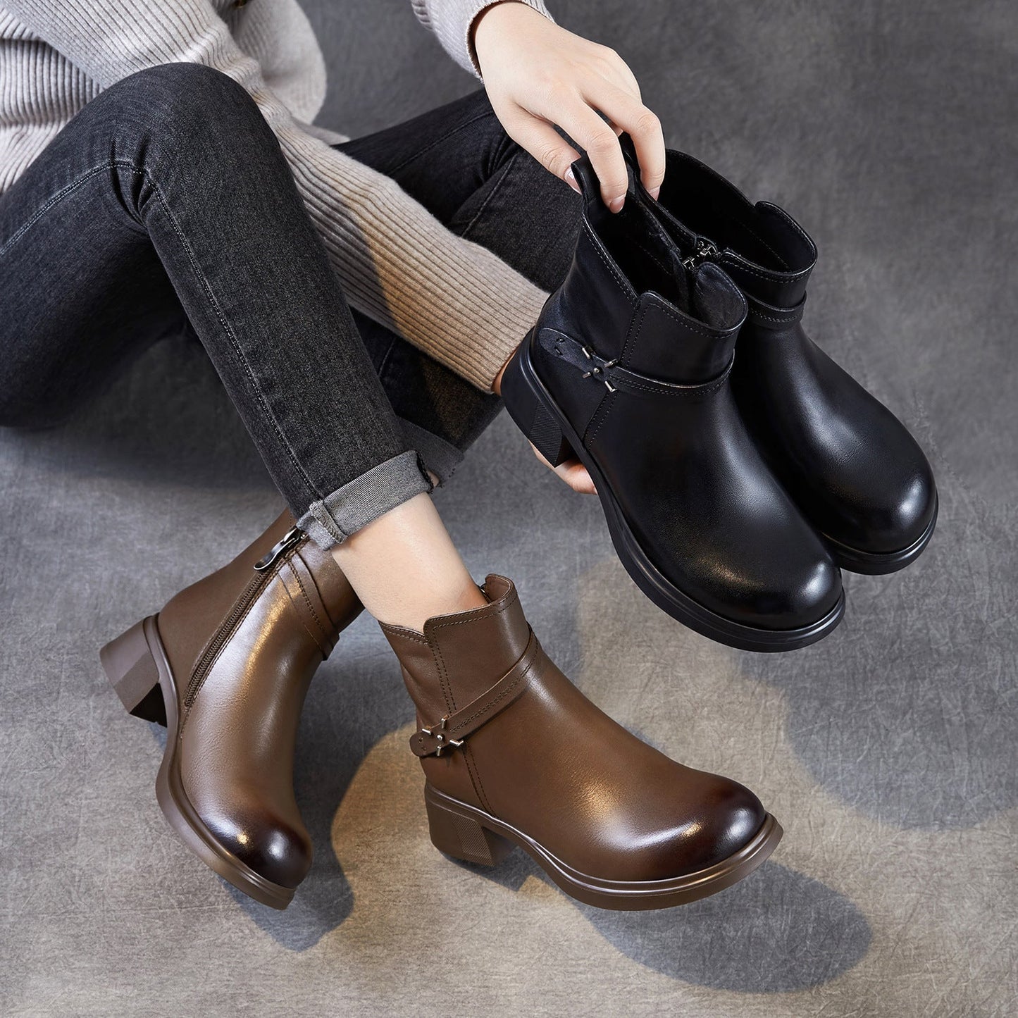 Women's Minimlist Leather Casual Ankle Boots