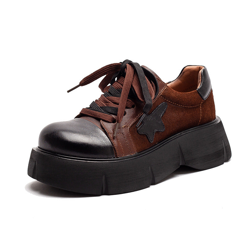 Women's Retro Leather Flat Platform Casual Shoes