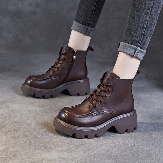 Women's Vintage Leather Casual Platform Ankle Boots