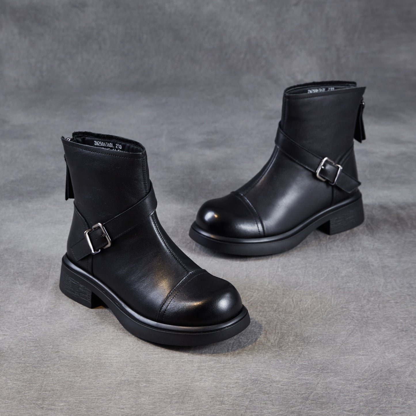 Women's Vintage Leather Buckle Strap Ankle Boots