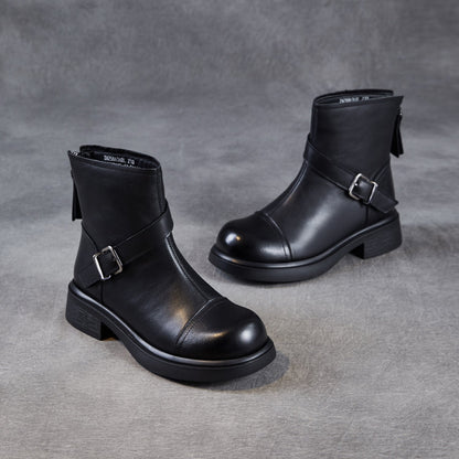 Women's Vintage Leather Buckle Strap Ankle Boots