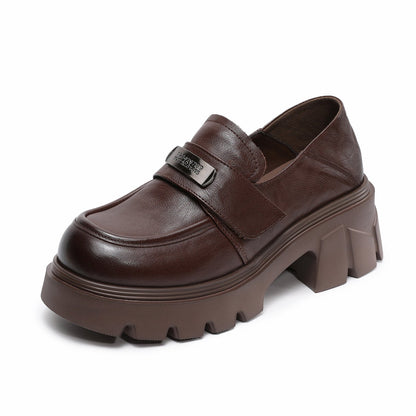 Women's Vintage Leather Metal Buckle Platform Loafers-RAIIFY