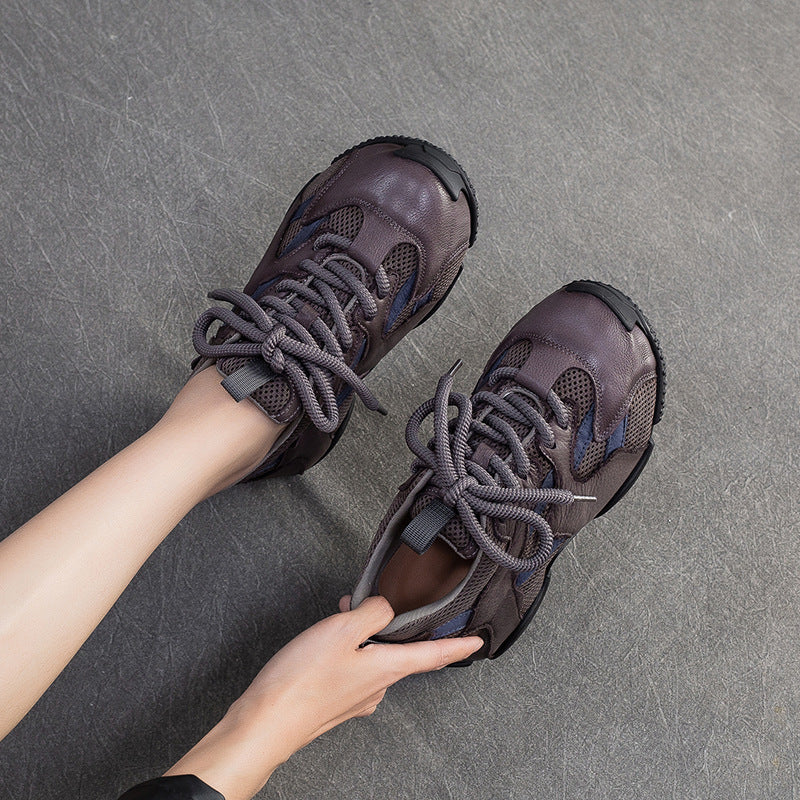 Women's Retro Breathable Mesh Leather Flat Casual Shoes