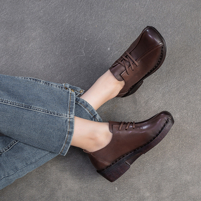 Women's Retro Leather Chunky Heel Casual Shoes