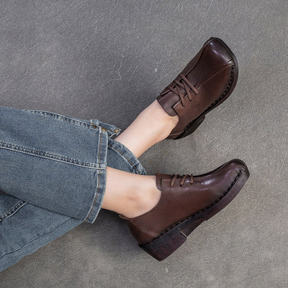 Women's Retro Leather Chunky Heel Casual Shoes