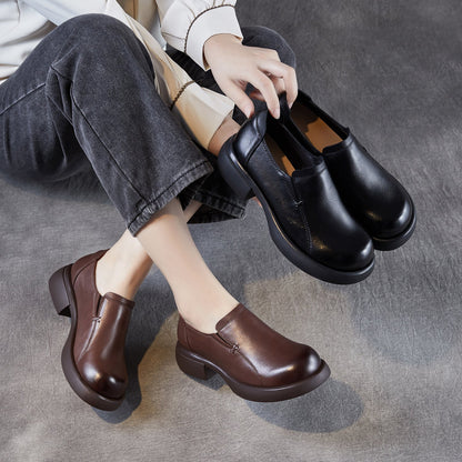 Women's Minimalist Plain Leather Thick Soled Loafers