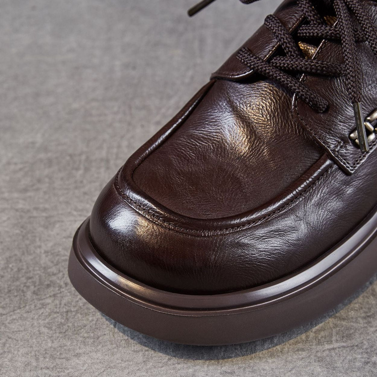 Women's Retro Plain Leather Casual Lace-up Loafers