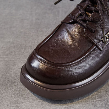 Women's Retro Plain Leather Casual Lace-up Loafers