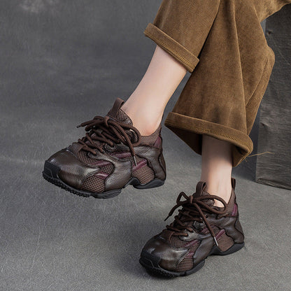 Women's Retro Breathable Mesh Leather Flat Casual Shoes