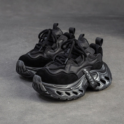 Women's Vintage Leather Chunky Platform Sneakers-RAIIFY