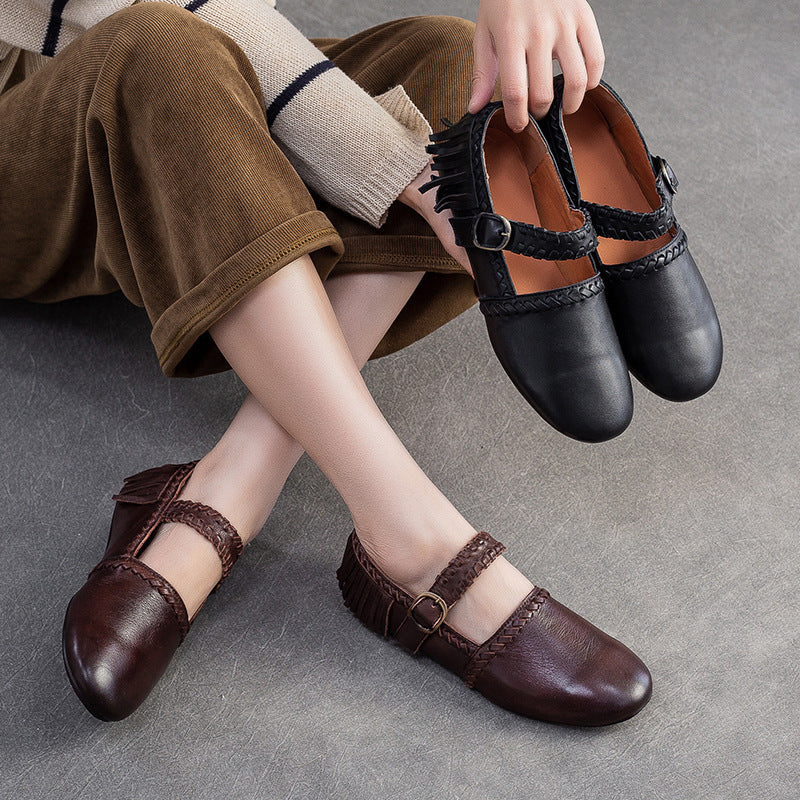 Women's Vintage Leather Tassel Soft Flats