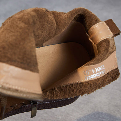 Women's Retro Plain Leather Wedge Ankle Boots