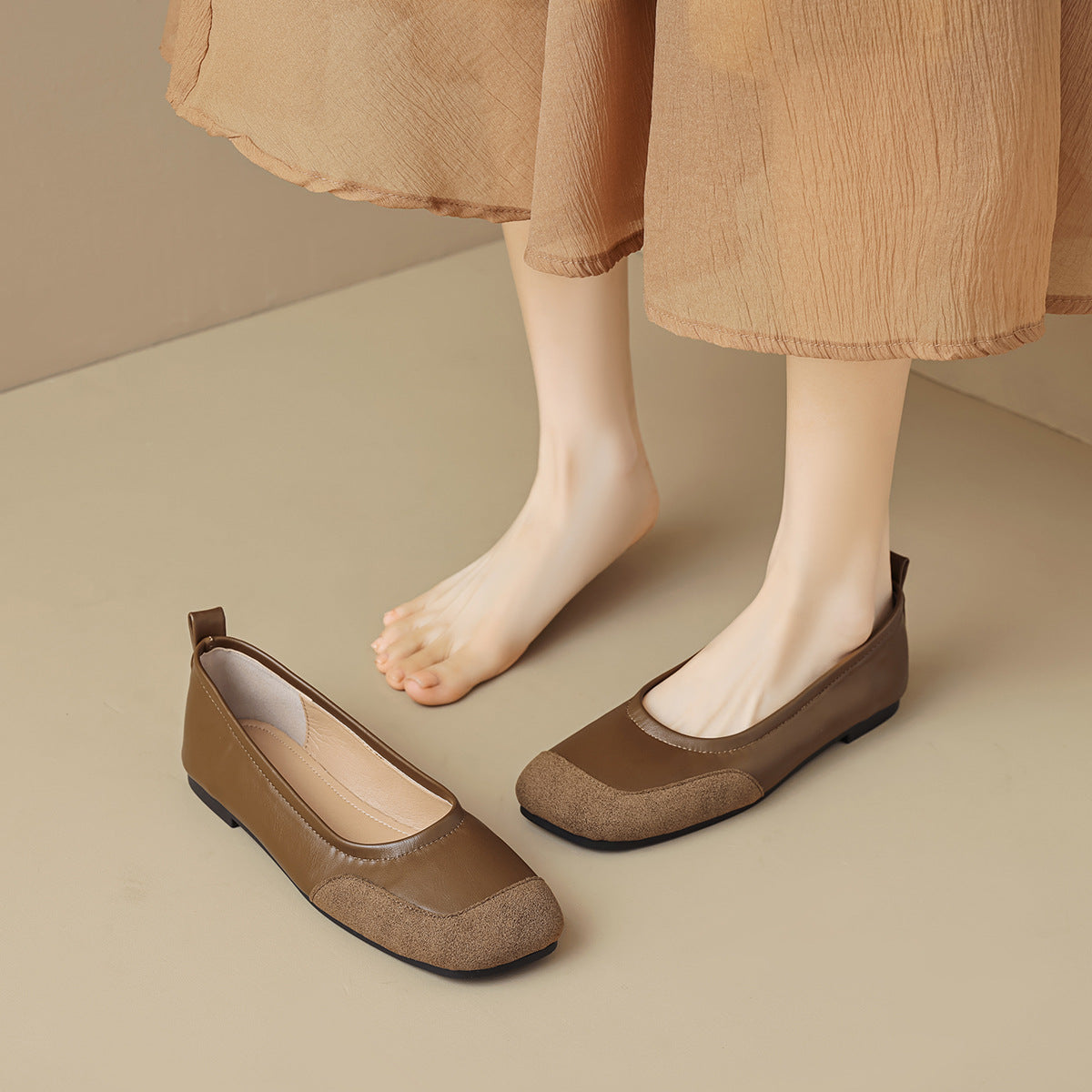 Women's Minimalism Patchwork Leather Soft Flats