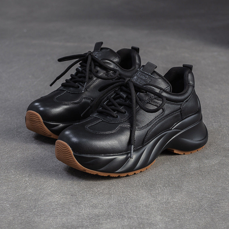 Women's Minimalism Plain Leather Platform Casual Sneakers-RAIIFY