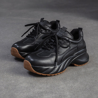 Women's Minimalism Plain Leather Platform Casual Sneakers-RAIIFY