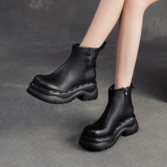 Women's Retro Plain Leather Casual Ankle Boots