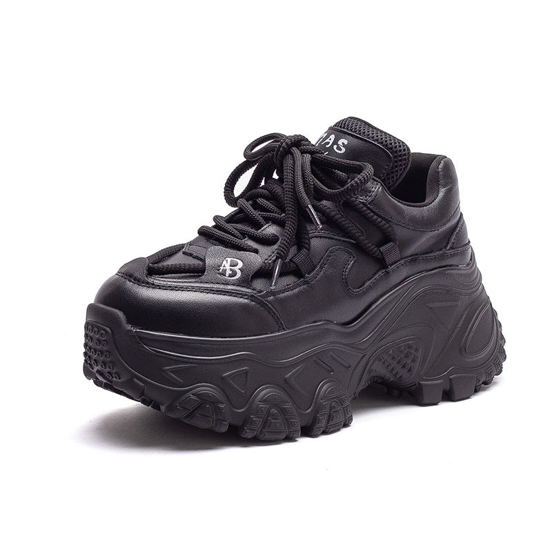 Women's Retro Plain Leather Chunky Platform Sneakers