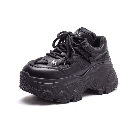 Women's Retro Plain Leather Chunky Platform Sneakers