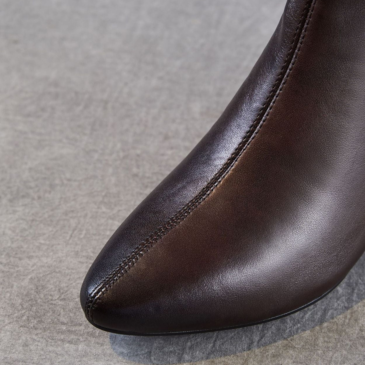 Women's Pointed-Toe Block-Heel Leather Ankle Boots