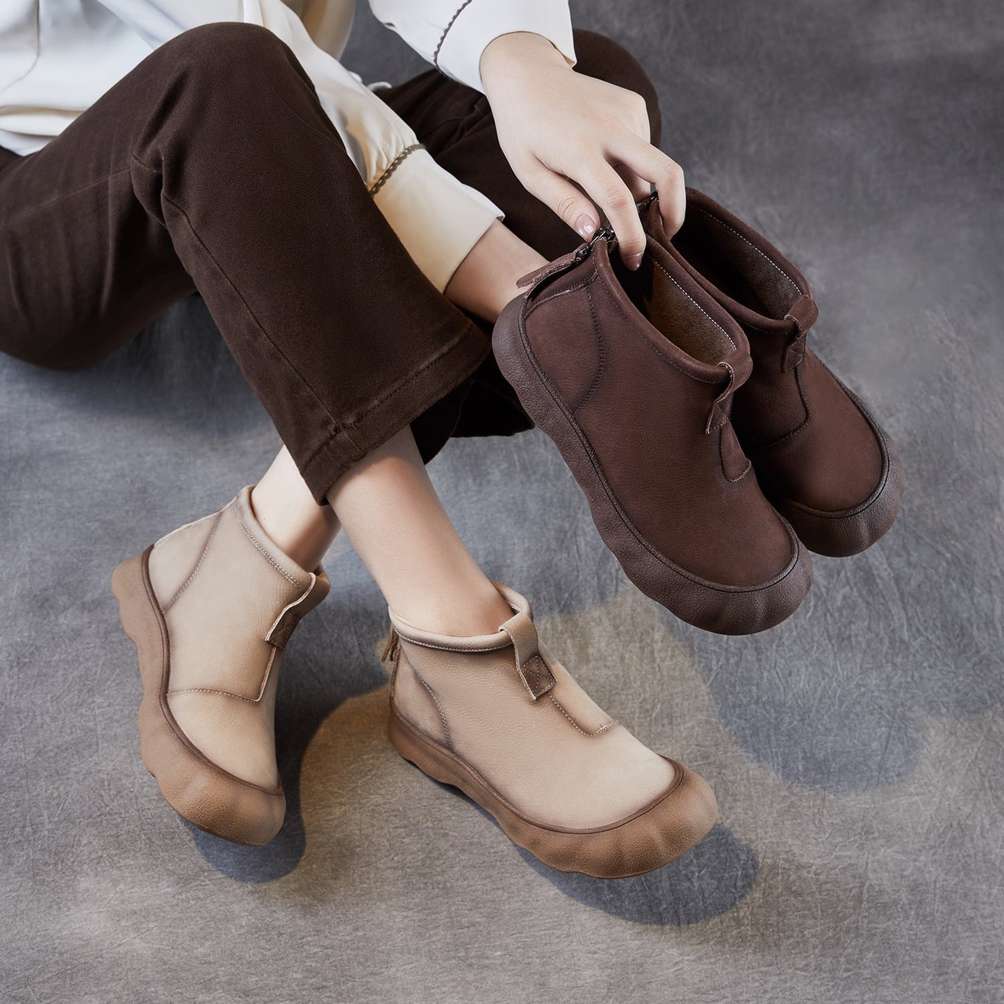 Women's Retro Leather Lug Sole Ankle Boots