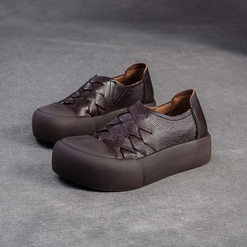 Women's Vintage Leather Slip-on Platform Casual Shoes-RAIIFY