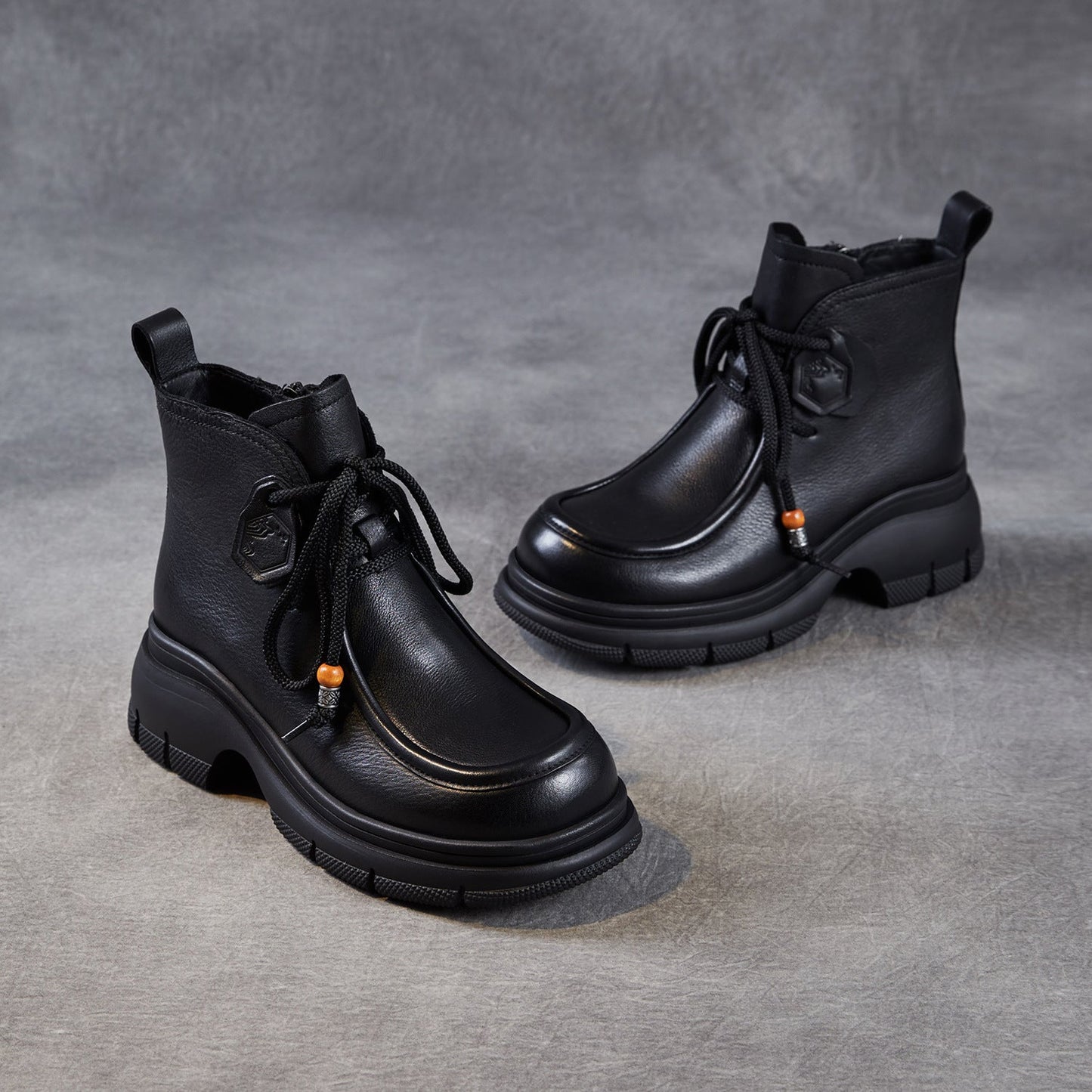 Women's Retro Leather Platform Casual Ankle Boots