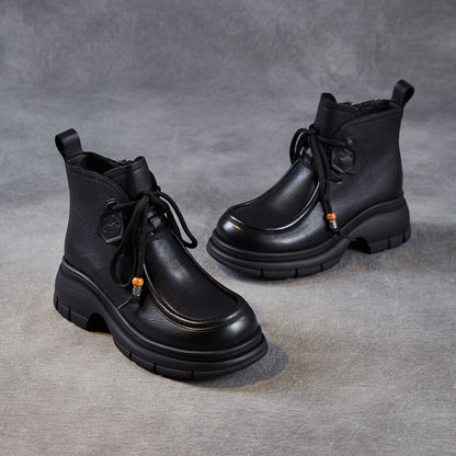 Women's Retro Leather Platform Casual Ankle Boots