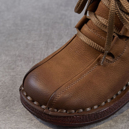 Women's Retro Plain Leather Wedge Ankle Boots