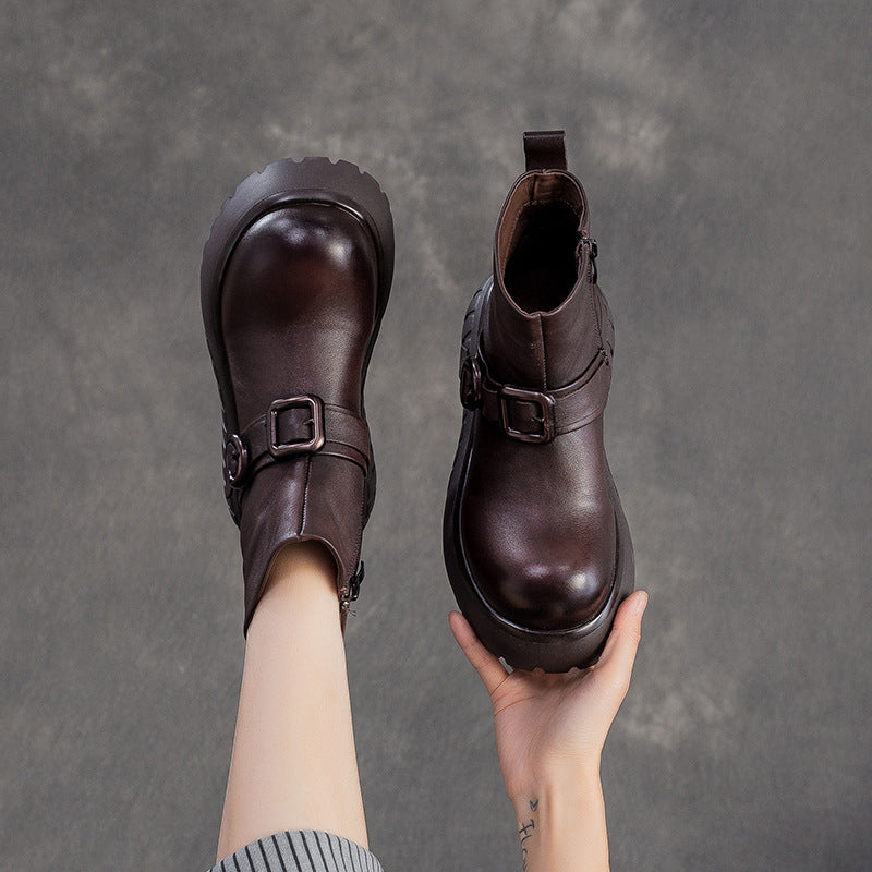 Women's Minimalist Plain Leather Ankle Platform Boots