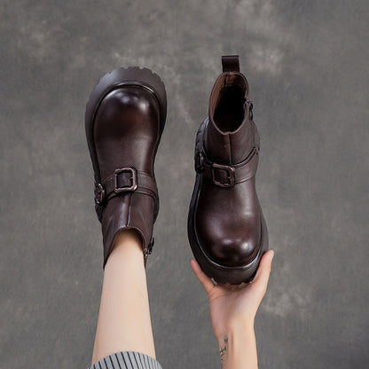 Women's Vintage Leather Casual Ankle Platform Boots