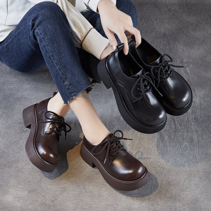 Women's Leather Platform Oxfords Casual Shoes
