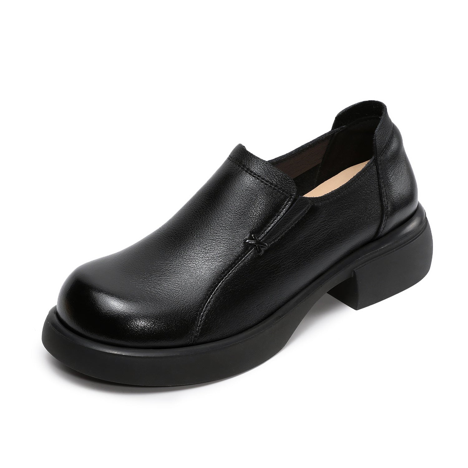 Women's Minimalist Plain Leather Thick Soled Loafers-RAIIFY