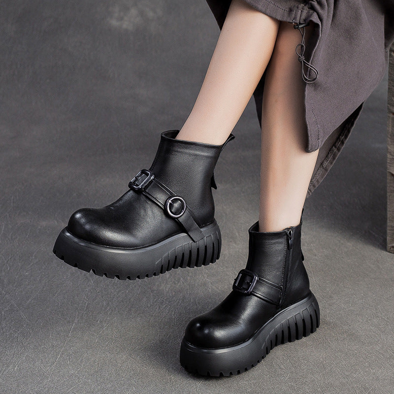 Women's Minimalist Plain Leather Ankle Platform Boots