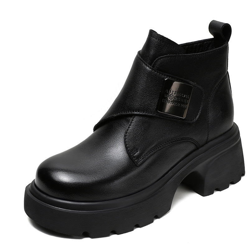 Women's Casual Leather Metal Velcro Ankle Boots-RAIIFY