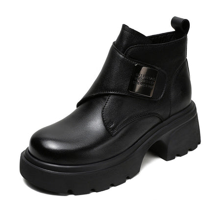 Women's Casual Leather Metal Velcro Ankle Boots-RAIIFY