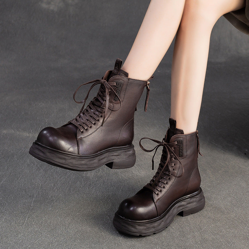 Women's Retro Classic Leather Motorcycle Boots