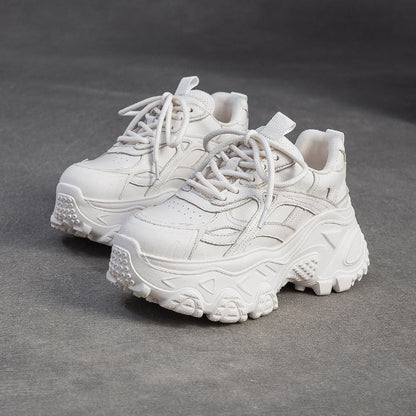 Women's Plain Leather Chunky Platform Sneakers-RAIIFY