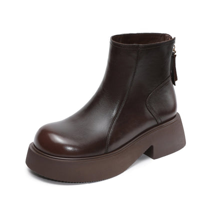 Women's Retro Plain Leather Ankle Platform Boots-RAIIFY