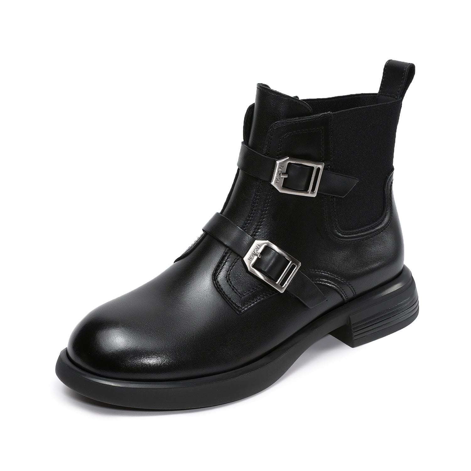 Women's Retro Buckle Leather Slip-on Ankle Boots-RAIIFY